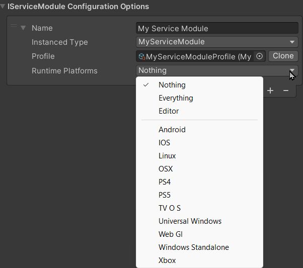 Module Runtime Platform selector